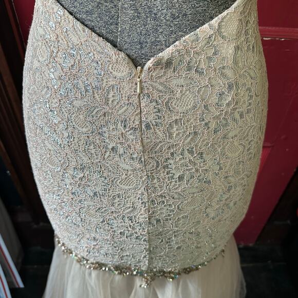 Mermaid Beaded Lace Prom Evening Gown 2 Illusion Bodice Tulle Formal Pageant - Picture 10 of 16